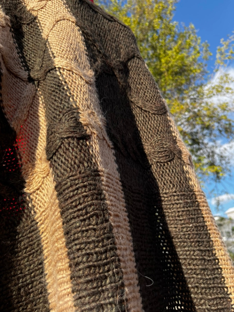 Desert Stripes – Handcrafted Khaki & Beige Knit Poncho