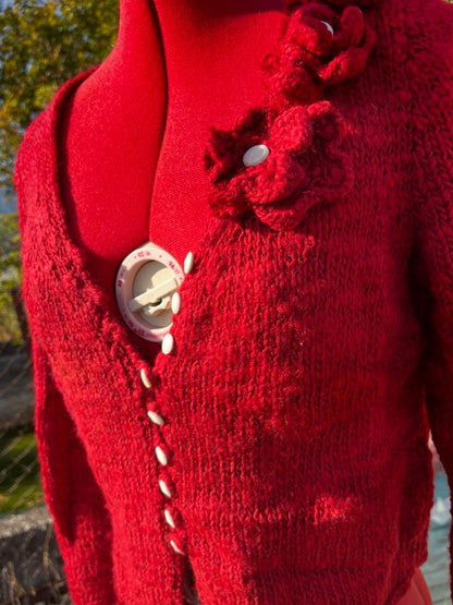 Reborn Crimson Hand-Knitted Cardigan