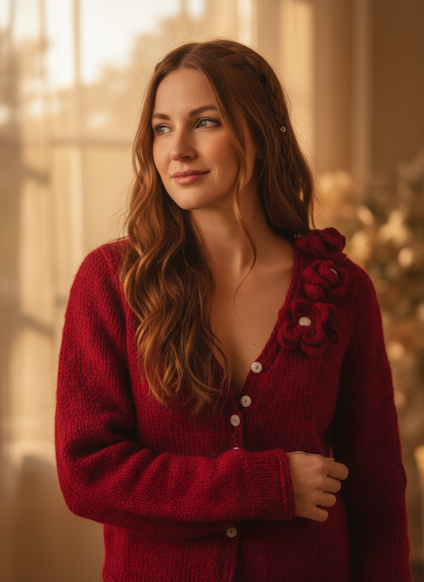 Crimson Cardigan Detail