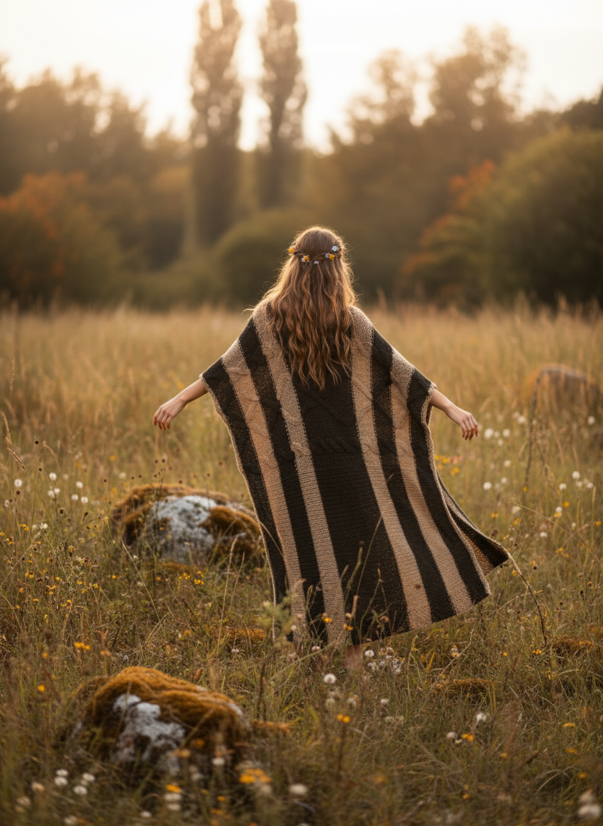 Desert Stripes Poncho Natural Setting