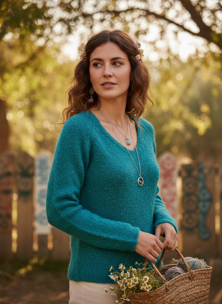 Turquoise Blouse Three-Quarter View